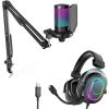imageFIFINE Gaming Microphone and USB Streaming Headset Kit PC Podcast Condenser Mic with Boom Arm Pop Filter Mute Wired Headphones with 71 Surround Sound for Streaming Twitch Online Chat A6TH6