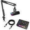 imageFIFINE Gaming Streaming Bundle with XLR Microphone Kit PC Mixer XLR Cable 10ft Dynamic Mic with Gain Knob Mute Button RGB Audio Mixer Set with Individual Control Volume Fader for Vocal Recording