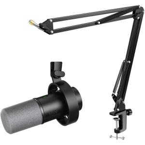 imageFIFINE Dynamic Microphone and Suspension Scissor Mic Stand Kit XLRUSB Podcast PC Mic with Mute Volume Control for Recording Boom Arm Stand Set with Heavy Duty Clamp for VoiceOver K688CS1
