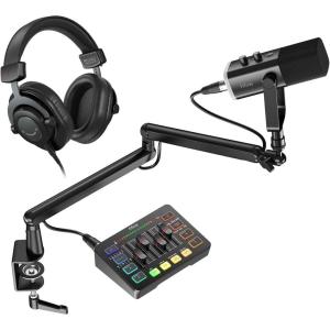 imageFIFINE Gaming Equipment Bundle with XLRUSB Dynamic Mic Low Profile Arm Audio Mixer OverEar Headphones XLR Cable for Streaming Podcast Recording Vocal Game Voice