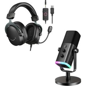 imageFIFINE Gaming Headset and XLR Dynamic Microphone Bundle USB Headset Set with 71 Surround Sound for PS5PS4 Podcast Recording Mic with RGB Mute Button Headphones Jack for Vocal YouTube H9AM8