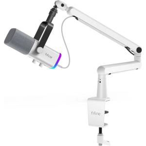 imageFIFINE Gaming XLRUSB Microphone and Mic Stand BundleRGB Dynamic Mic with Mute ButtonVolume Control Low Profile Boom Arm Kit with Cable Management for Recording Video Creation AM8WBM88W