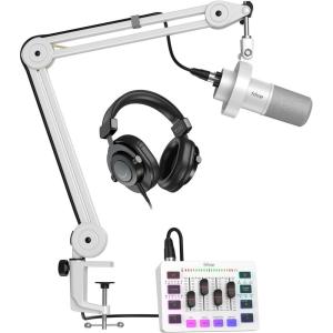 imageFIFINE Recording Podcast Equipment Bundle with Dynamic Microphone Gaming Mixer XLR Cable Boom Arm Studio Headphones Kit for Music Creation Vocal VoiceOver Video Conference