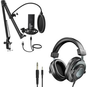 imageFIFINE Studio Microphone 635mm35mm Headphones Bundle USB PC Condenser Microphone with Scissor Arm Stand Shock Mount Monitor OverEar Headphones for Instruments Recording Podcasting T669H8
