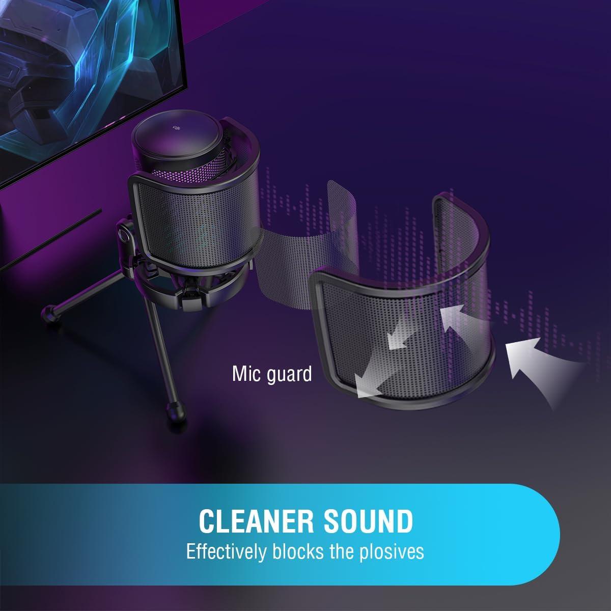 imageFIFINE Gaming PC USB Microphone Kit with Metal Pop Filter Podcast Condenser Mic with Boom Arm Bundle Mute Button RGB Streaming Mic for Recording Videos Twitch YouTube A6TU1