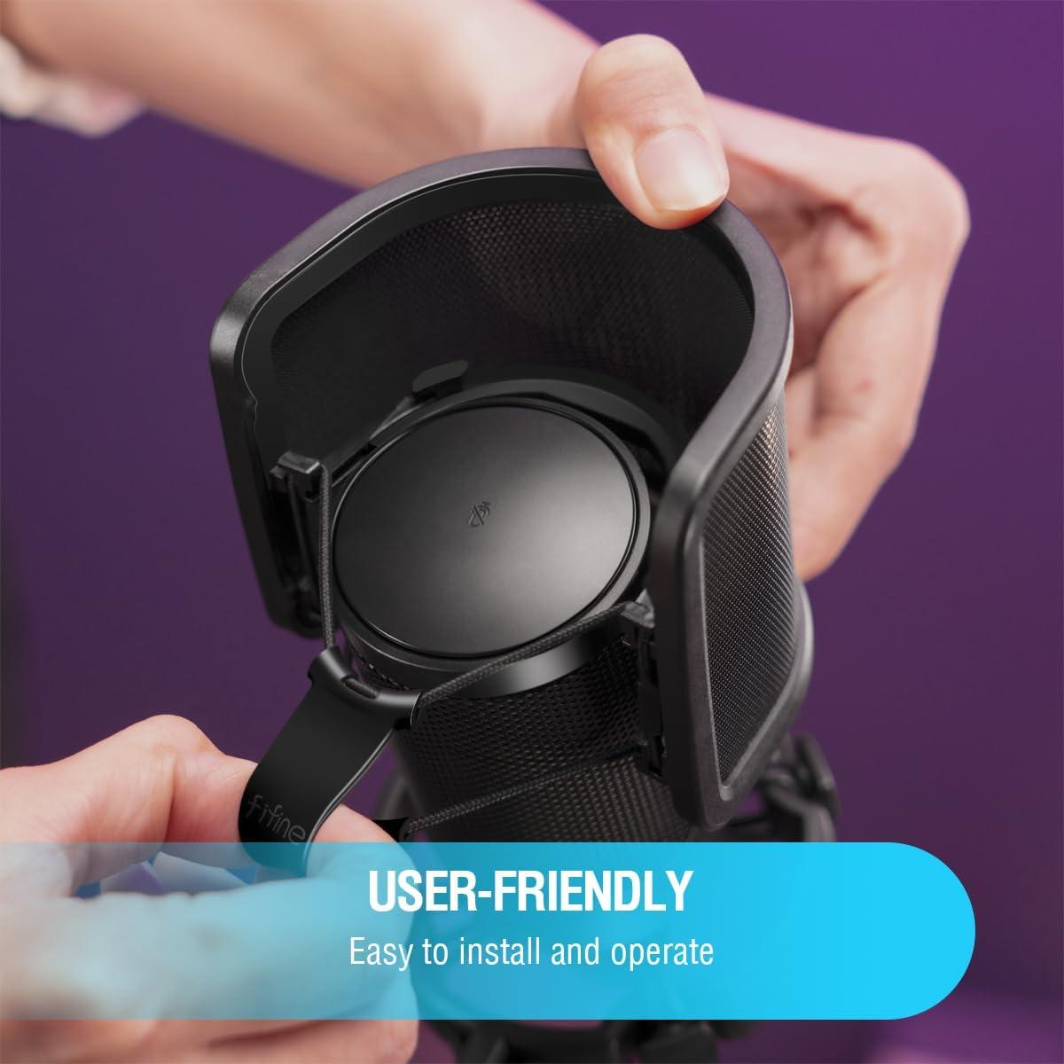 imageFIFINE Gaming PC USB Microphone Kit with Metal Pop Filter Podcast Condenser Mic with Boom Arm Bundle Mute Button RGB Streaming Mic for Recording Videos Twitch YouTube A6TU1