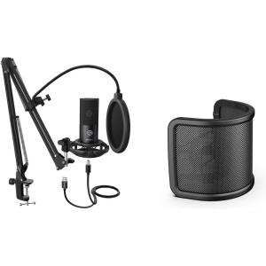 imageFIFINE Studio Microphone Kit with Mic Pop Filter for Music Vocal Recording USB Computer Condenser Microphone with Metal Pop Screen Bundle for Singing Podcast VoiceOver YouTube Videos T669U1