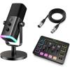 imageFIFINE Gaming Equipment Bundle with Audio Mixer XLRUSB Microphone XLR Cable Set for Streaming Podcast RGB PC Mixer with Individual Control Volume Fader Computer Dynamic Vocal Mic for Recording