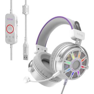 imageFIFINE Wired Open Back Gaming Headset Open Acoustic Audio Breathable Mesh Fabric 71 Surround Sound Vibrant RGB USB Control Box OverEar Headphone with Mic for PC PS5PS4 Laptop Mac  H19BPwhite and purple